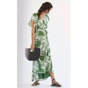NWT Anthropologie Hutch Palms Wrap Maxi Dress In Green Sz S Relaxed Fit
